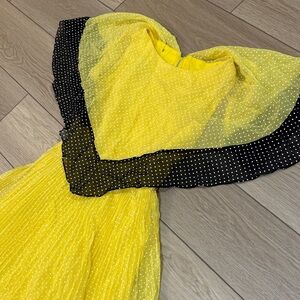 Vintage Polka Dot Pleated Yellow & Black Dress Miss Elliette California Size 10